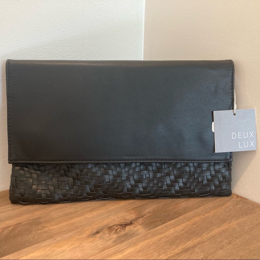 Eldridge Foldover Woven Clutch by Deux Lux, black
